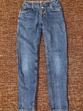 Vintage Lee mid rise button fly tapered leg jeans medium wash classic‎ denim 0
